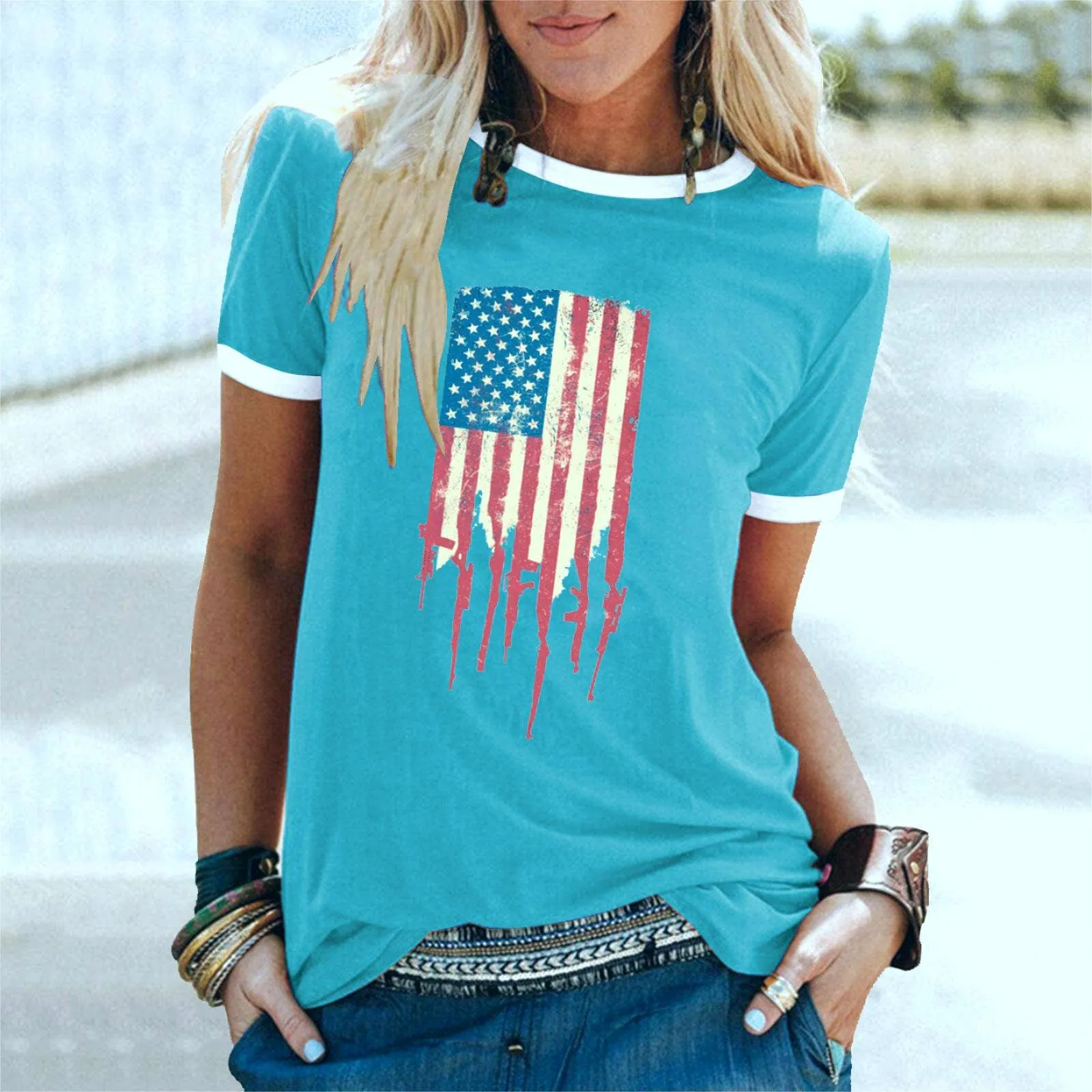 Fourth of July American flag print women's t-shirt