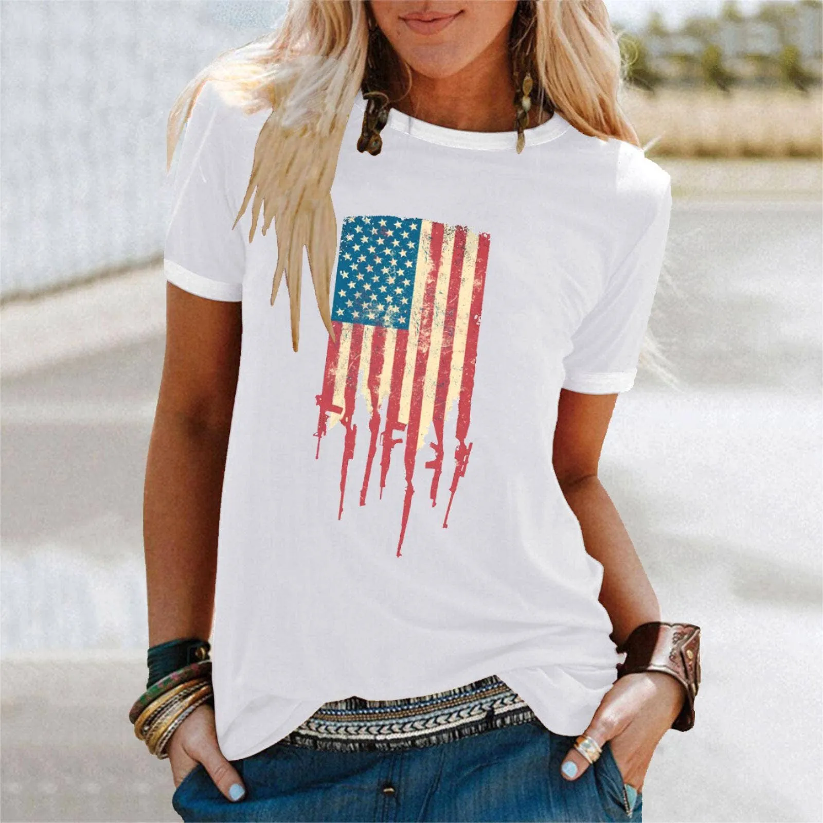 Fourth of July American flag print women's t-shirt