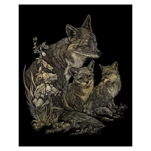 Fox & Cubs Gold Foil Engraving Art Kit