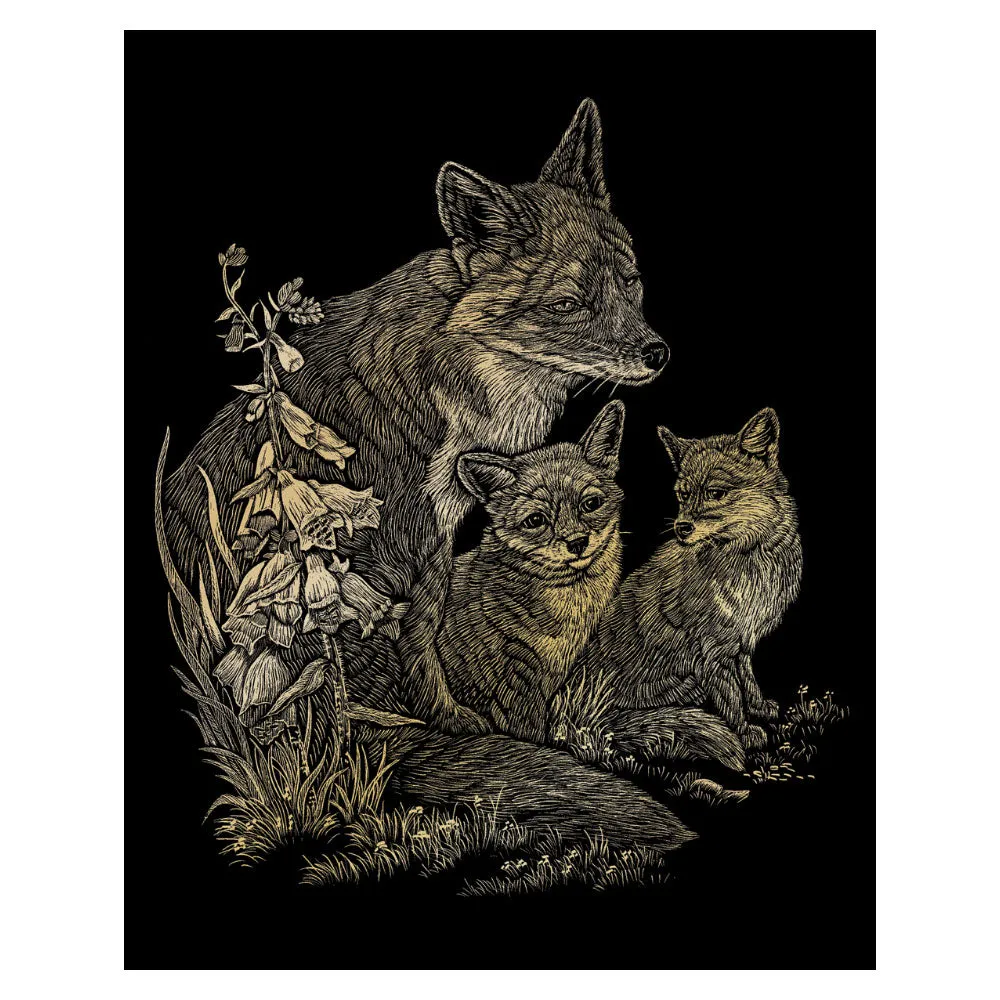 Fox & Cubs Gold Foil Engraving Art Kit