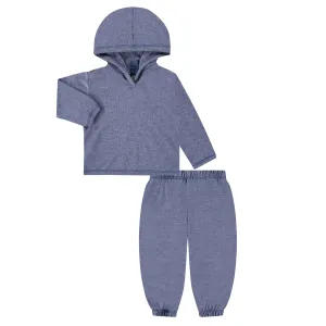 Garment Dyed Slub Ribbed Hoodie and Baggy Pant Sets