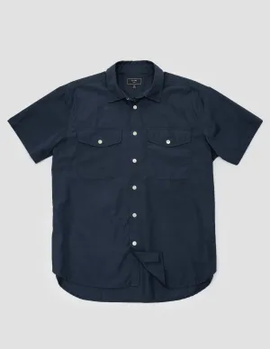 Gil Relaxed Short Sleeve Shirt in Navy Poplin