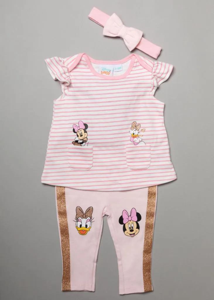 Girls 3 Piece Minnie & Daisy T shirt, Leggings & Headband Set (3-24 Months)-RBBT20634