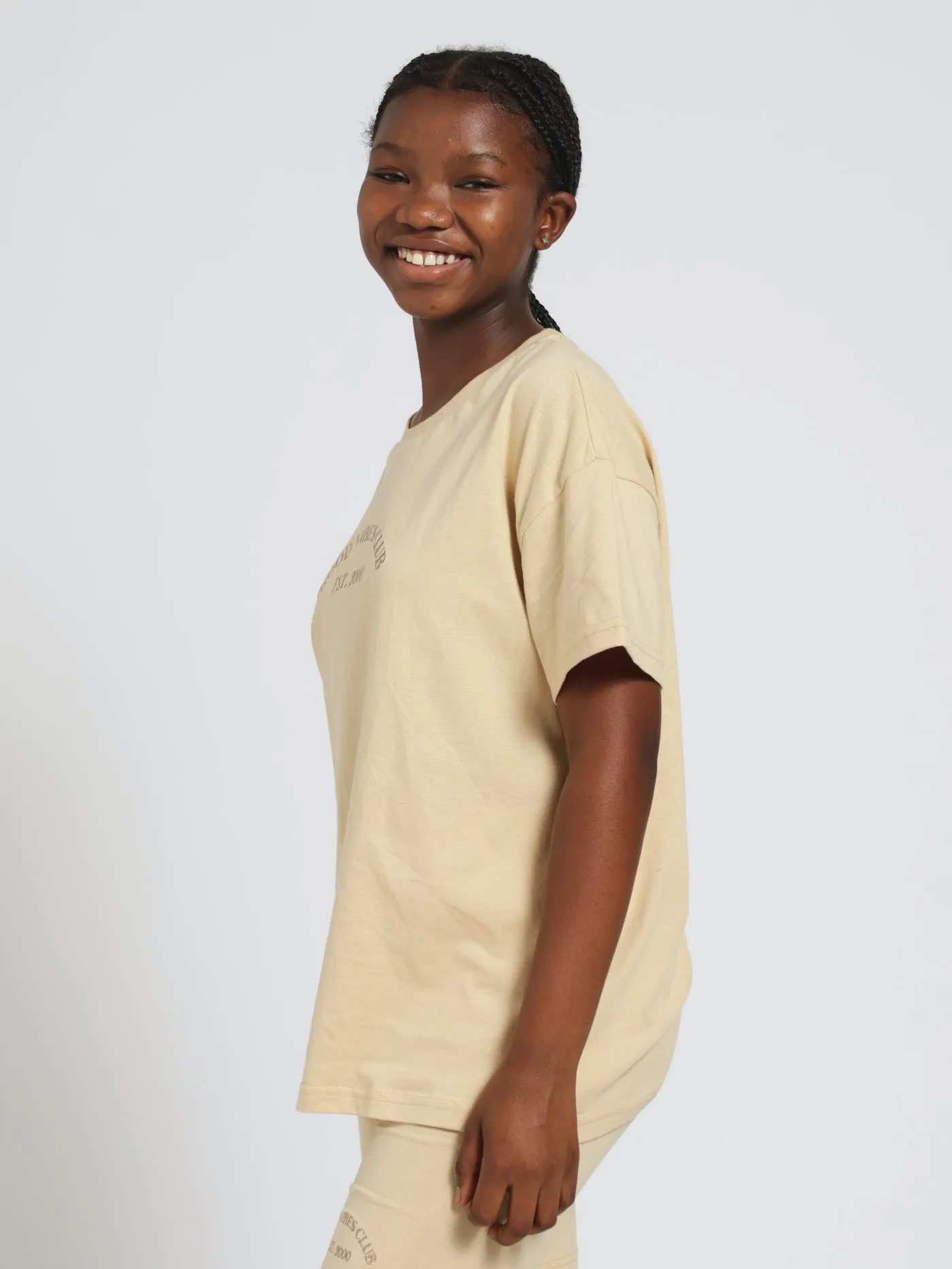 Girls Oversized Tee - Stone