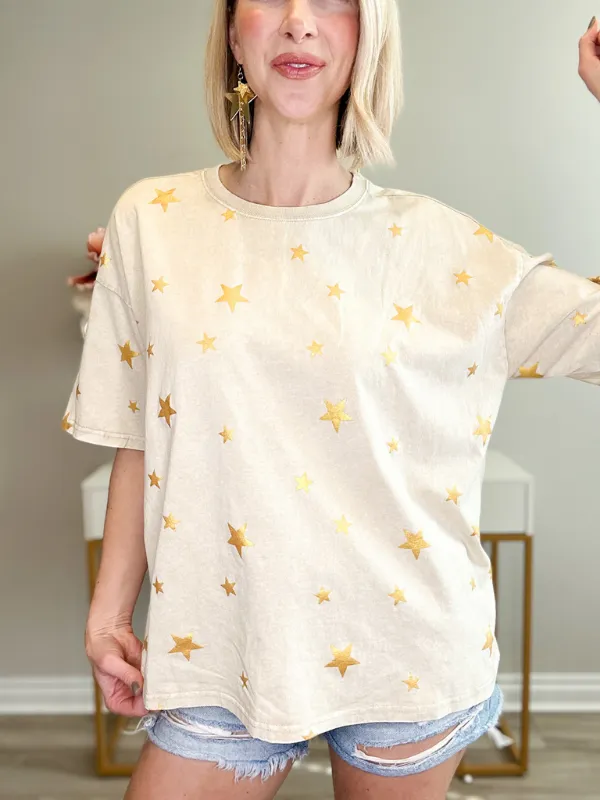 GOLD STARS IN THE SKY OVERSIZE TEE - KHAKI