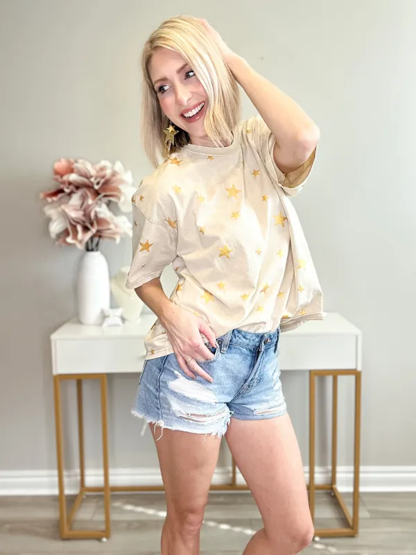 GOLD STARS IN THE SKY OVERSIZE TEE - KHAKI