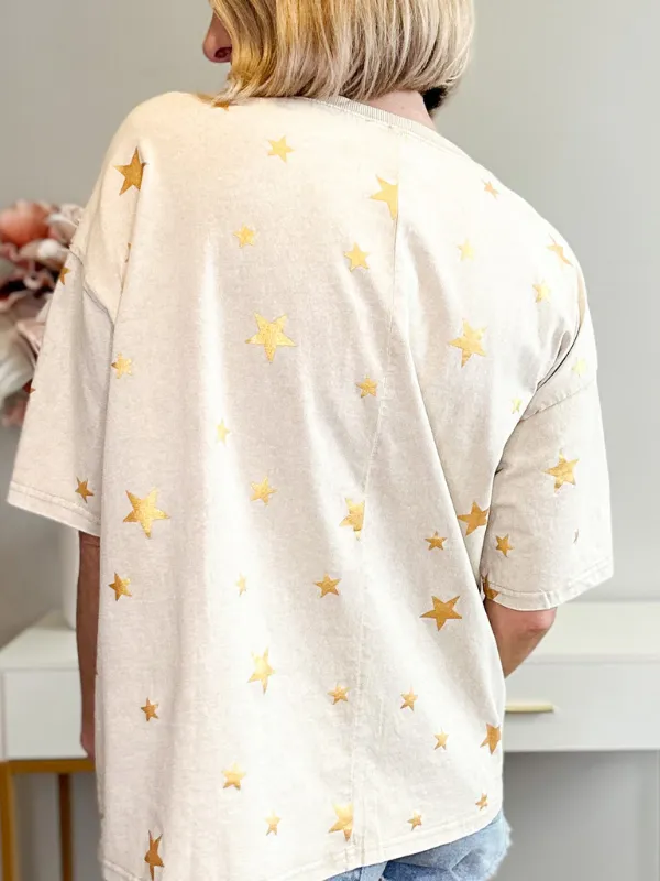 GOLD STARS IN THE SKY OVERSIZE TEE - KHAKI