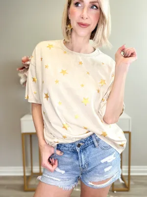 GOLD STARS IN THE SKY OVERSIZE TEE - KHAKI