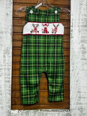 Green Plaid Reindeer Romper