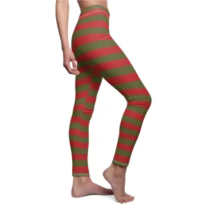 Green Red Striped Freddy Kreuger Womens Leggings Halloween Costume