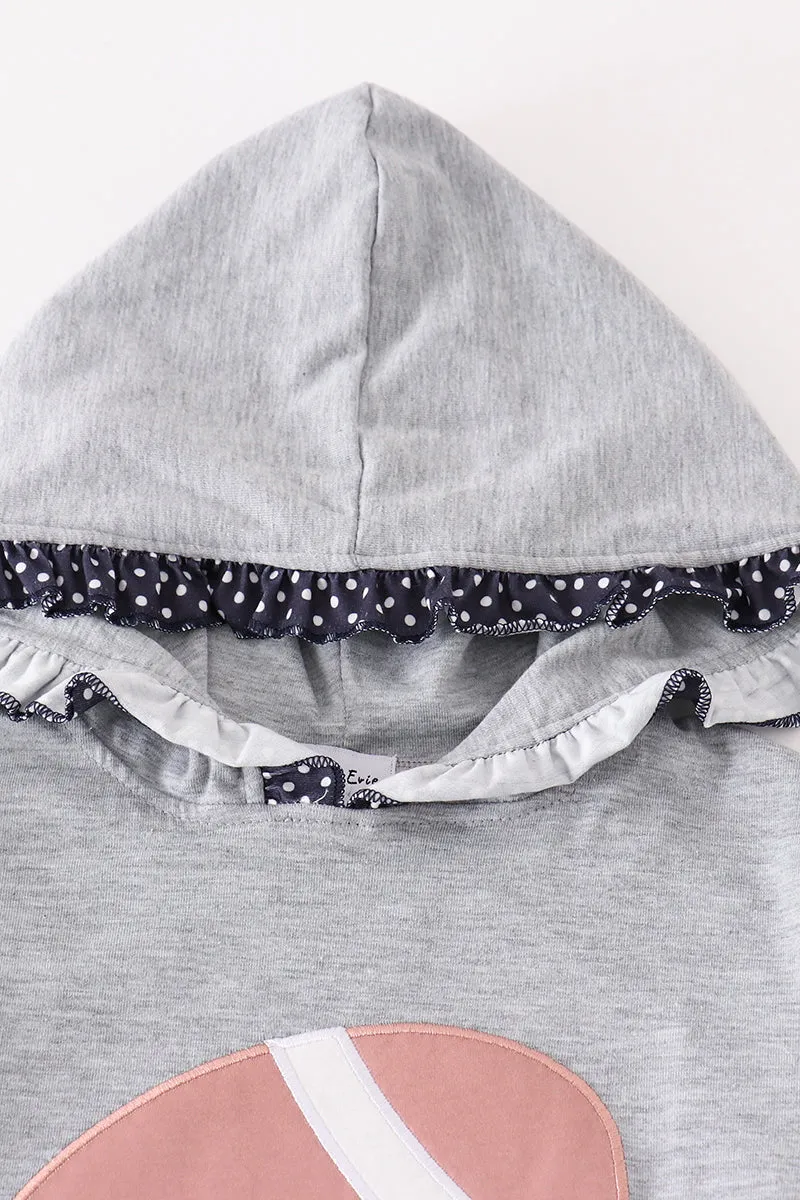 Grey Football Applique Girl Hoodie Set