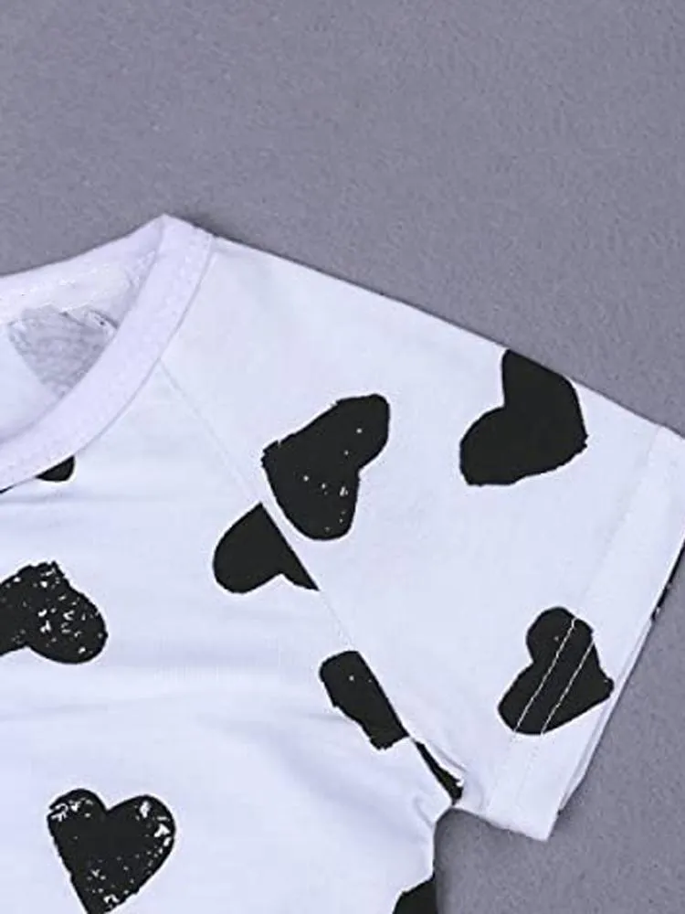 Happy Hearts - White and Black Baby Zip Sleepsuit Romper - SHORT SLEEVED