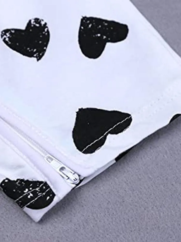 Happy Hearts - White and Black Baby Zip Sleepsuit Romper - SHORT SLEEVED