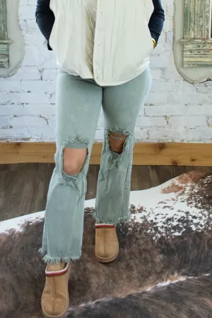 Harper Distressed Risen Jeans Olive