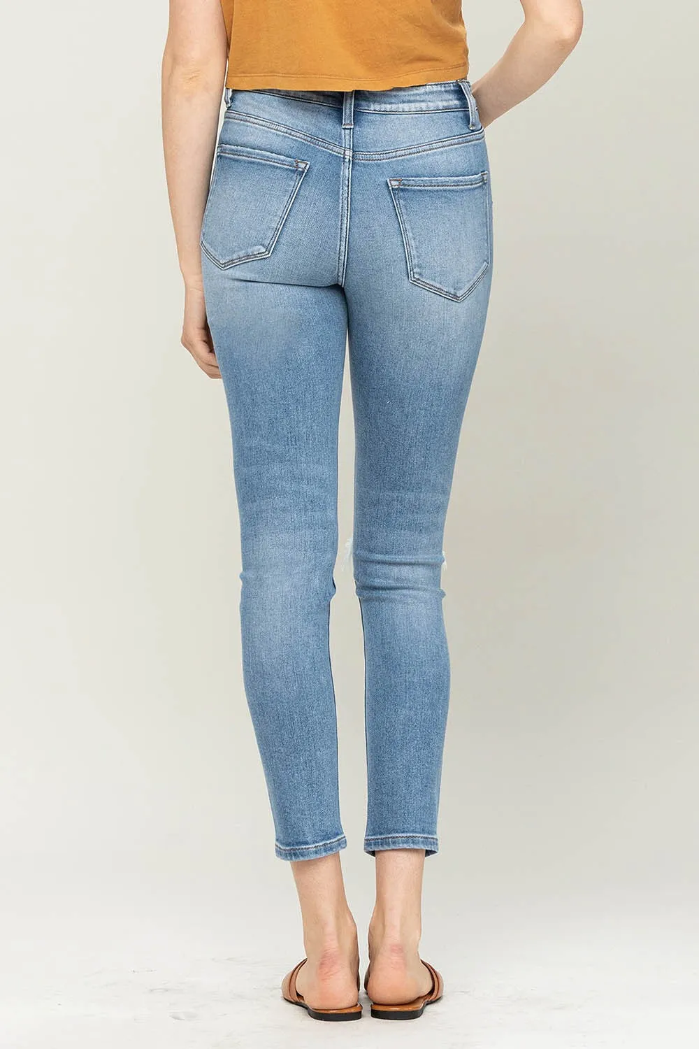 High Rise Button Up Distressed Ankle Skinny Jeans