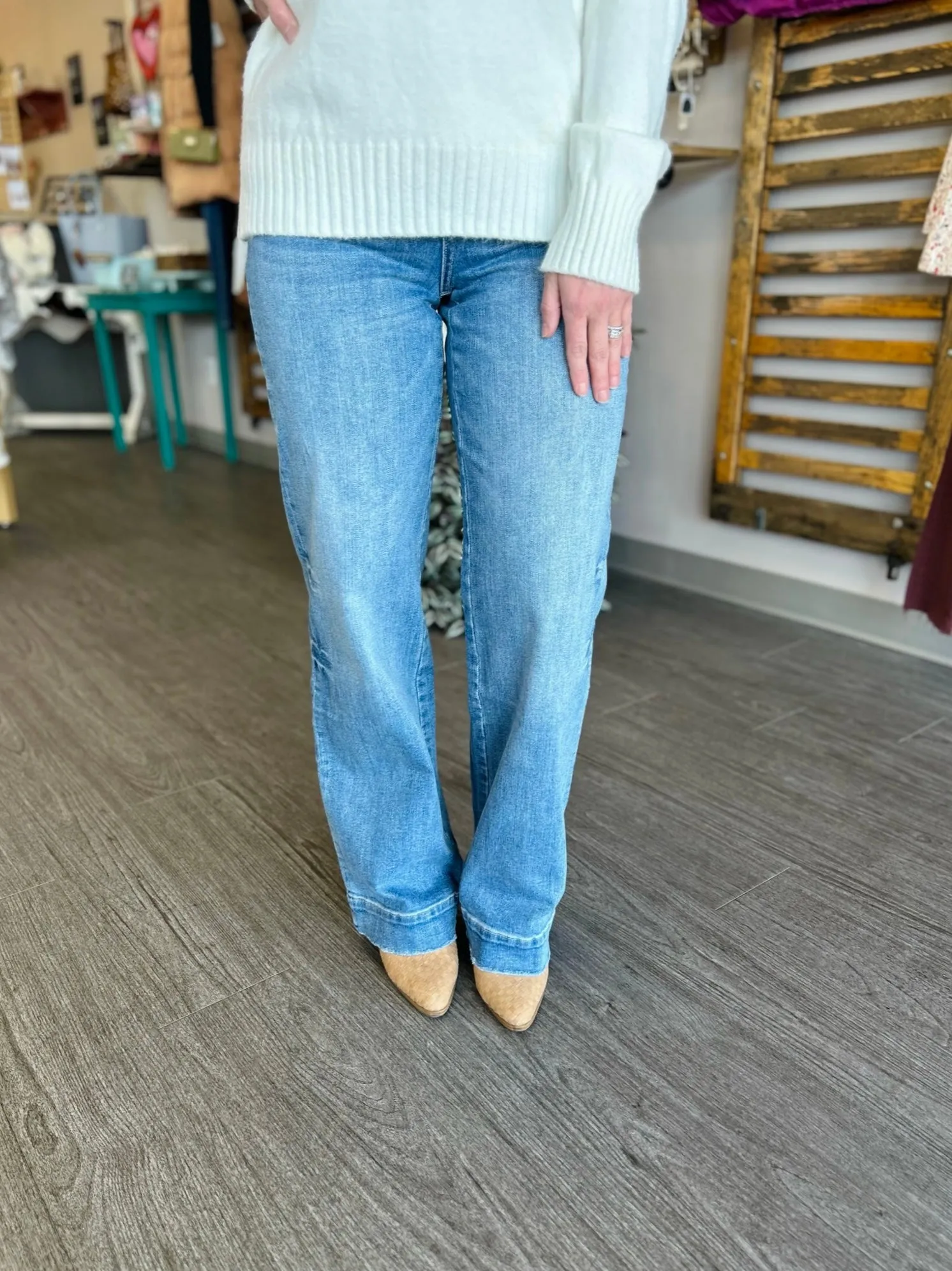 High Rise Light Wash Wide Leg Trouser