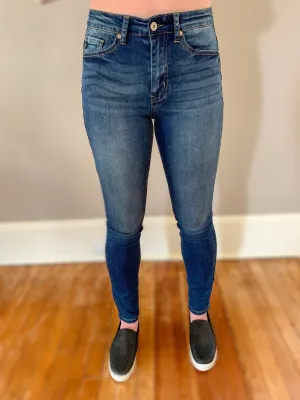 High rise medium wash jean