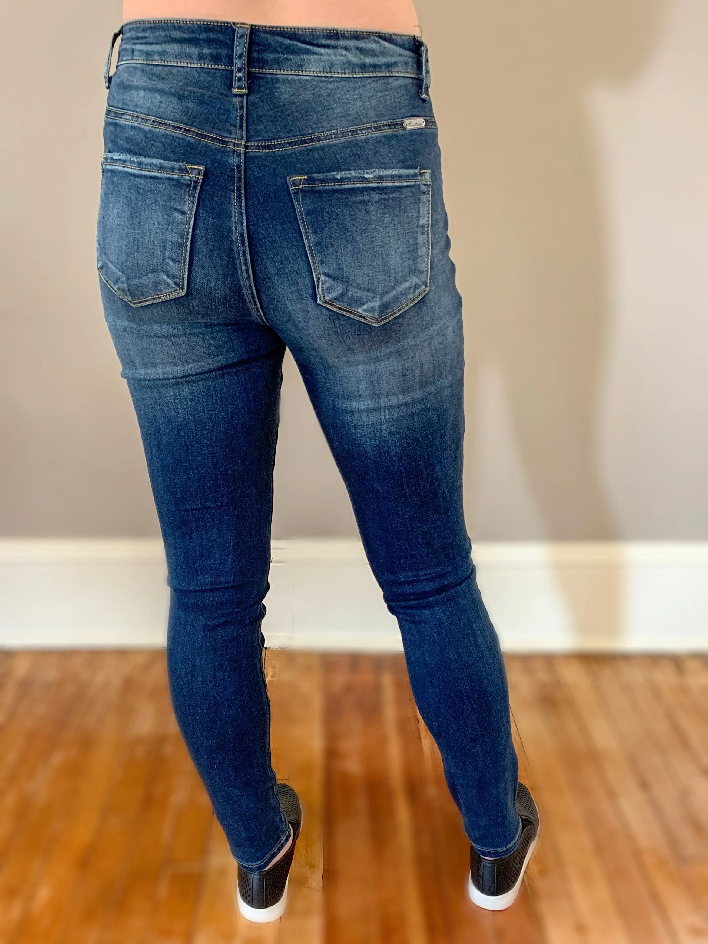 High rise medium wash jean