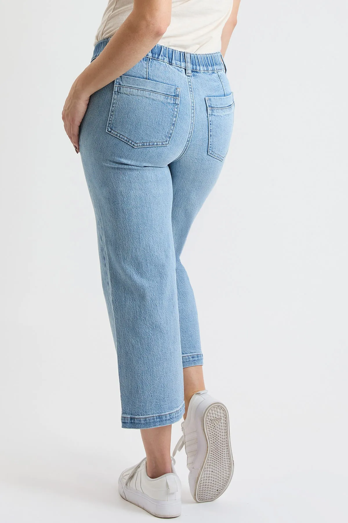 High Rise Wide Leg Jeans with Elastic Back, Pack of 6