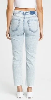 High Waist Distressed Knee Acid Wash Crop Sustainable Jeans