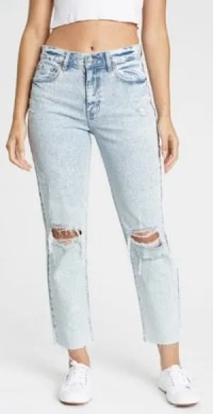High Waist Distressed Knee Acid Wash Crop Sustainable Jeans