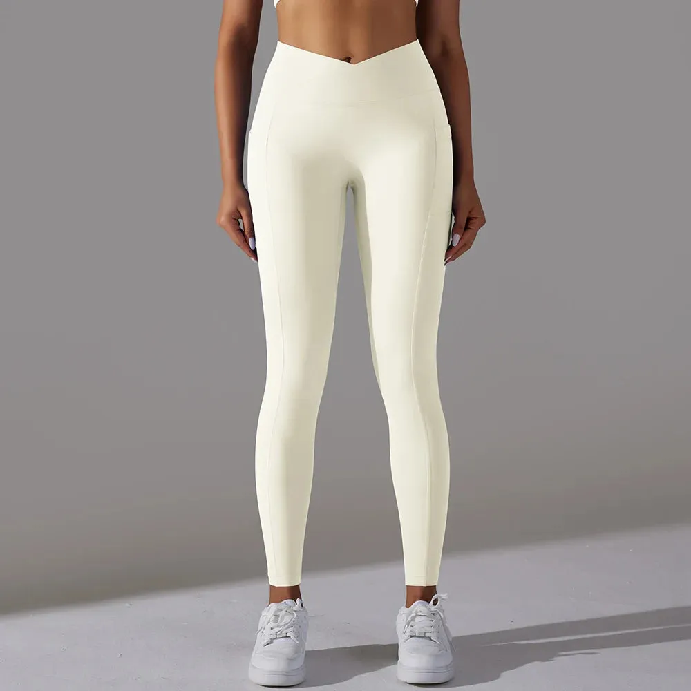 High Waist Yoga Pants with Side Pocket - Booty Scrunch Butt Leggings