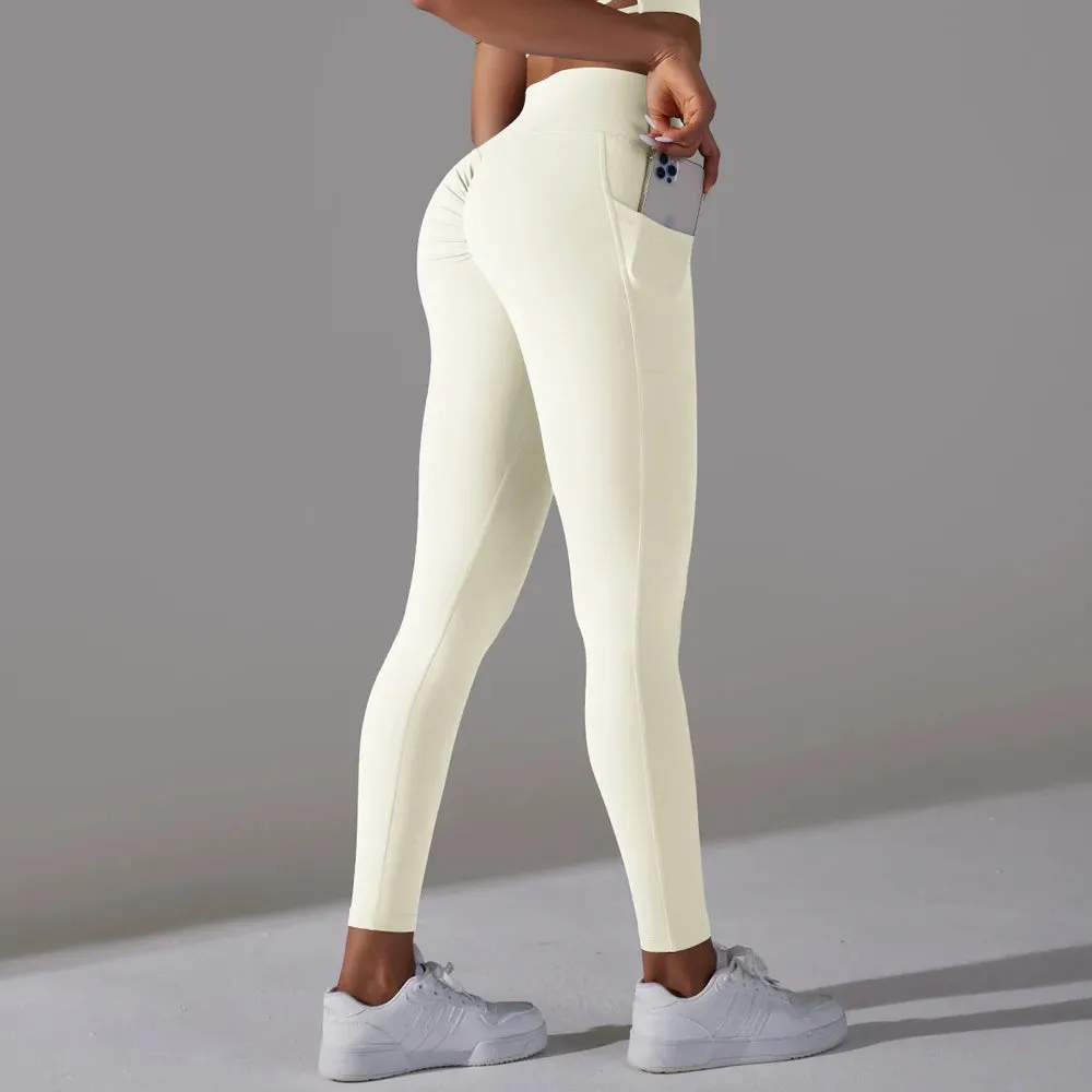High Waist Yoga Pants with Side Pocket - Booty Scrunch Butt Leggings