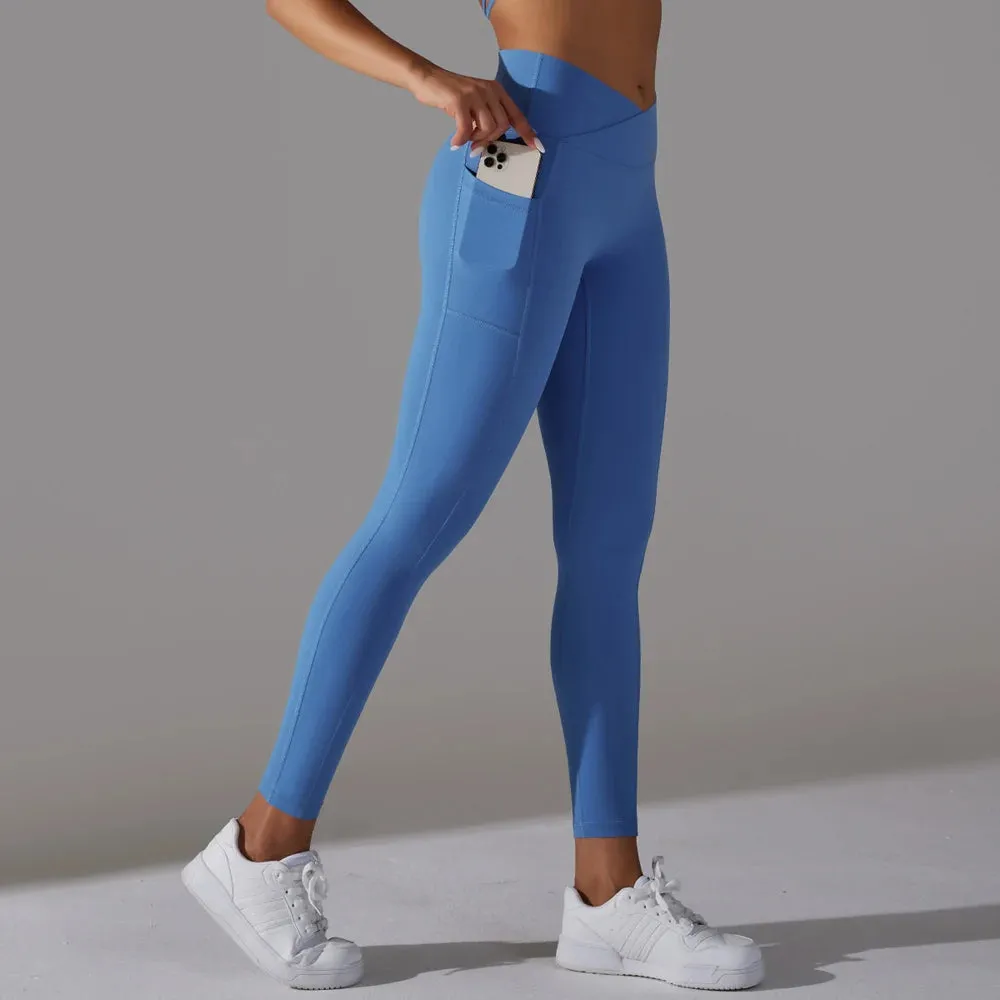 High Waist Yoga Pants with Side Pocket - Booty Scrunch Butt Leggings