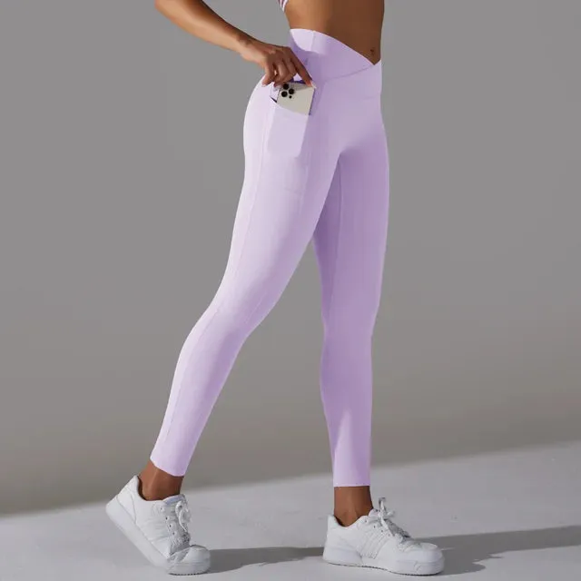 High Waist Yoga Pants with Side Pocket - Booty Scrunch Butt Leggings