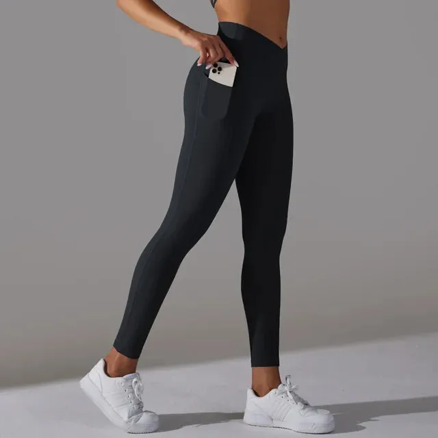 High Waist Yoga Pants with Side Pocket - Booty Scrunch Butt Leggings