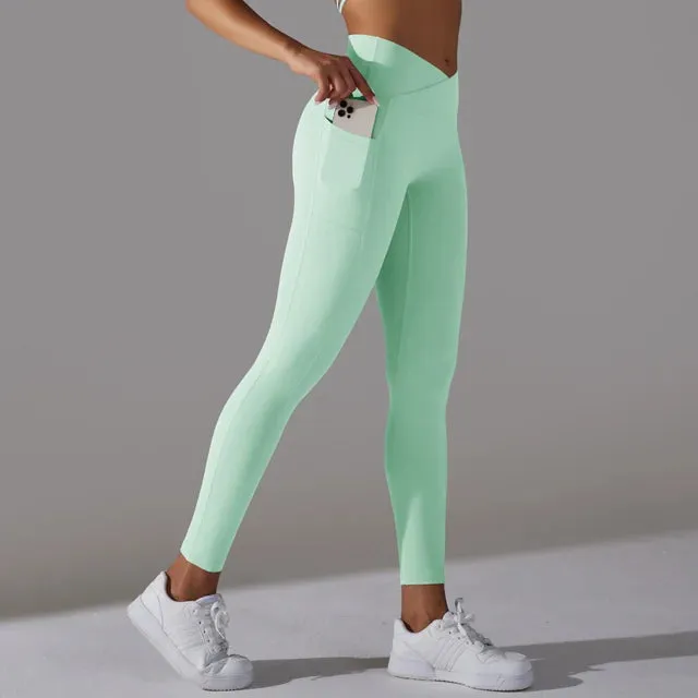 High Waist Yoga Pants with Side Pocket - Booty Scrunch Butt Leggings