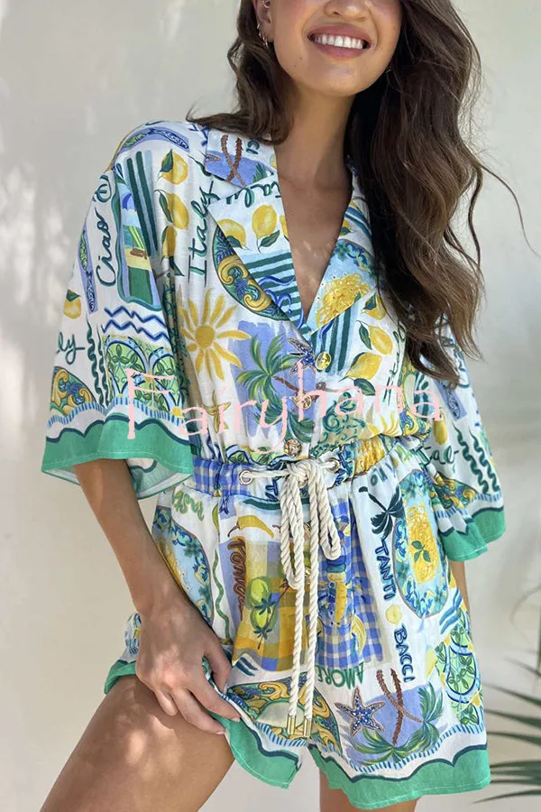 Holiday Style Unique Print Short-sleeved Casual Tie Rompers