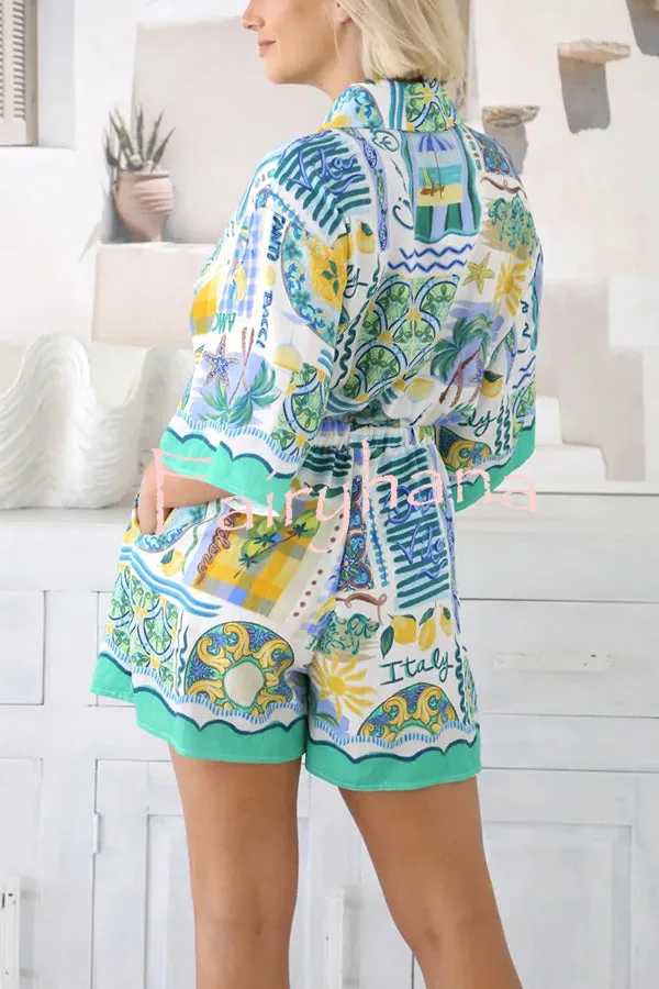 Holiday Style Unique Print Short-sleeved Casual Tie Rompers
