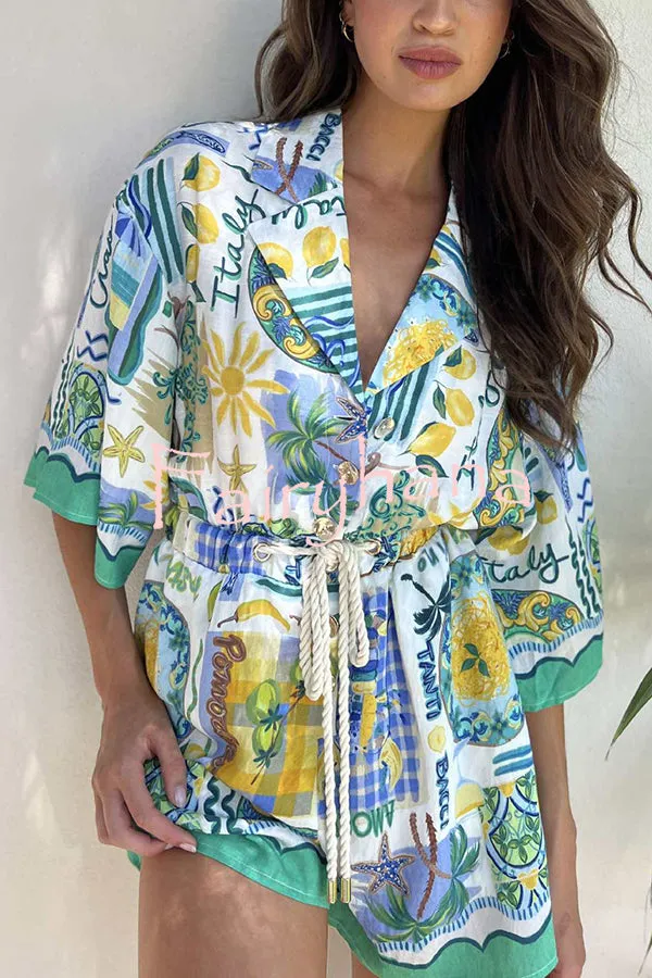 Holiday Style Unique Print Short-sleeved Casual Tie Rompers