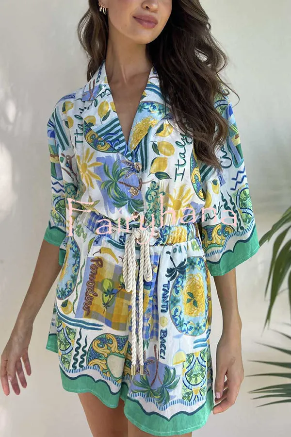 Holiday Style Unique Print Short-sleeved Casual Tie Rompers