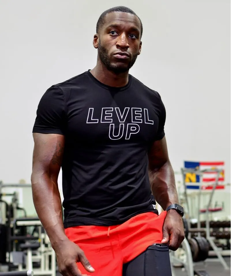 ICONI Crew Neck Men’s Muscle T-Shirt for Workouts, Moisture Wicking Short Sleeve Cotton T-Shirt with Quick Dry Fabric (US, Alpha, Large, Regular, Regular, Blue)