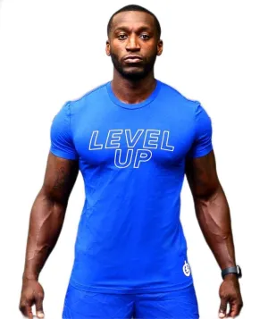 ICONI Crew Neck Men’s Muscle T-Shirt for Workouts, Moisture Wicking Short Sleeve Cotton T-Shirt with Quick Dry Fabric (US, Alpha, Large, Regular, Regular, Blue)