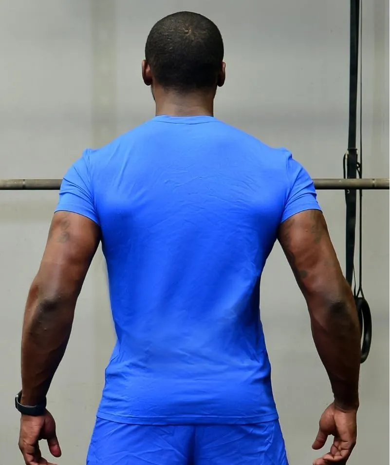 ICONI Crew Neck Men’s Muscle T-Shirt for Workouts, Moisture Wicking Short Sleeve Cotton T-Shirt with Quick Dry Fabric (US, Alpha, Large, Regular, Regular, Blue)