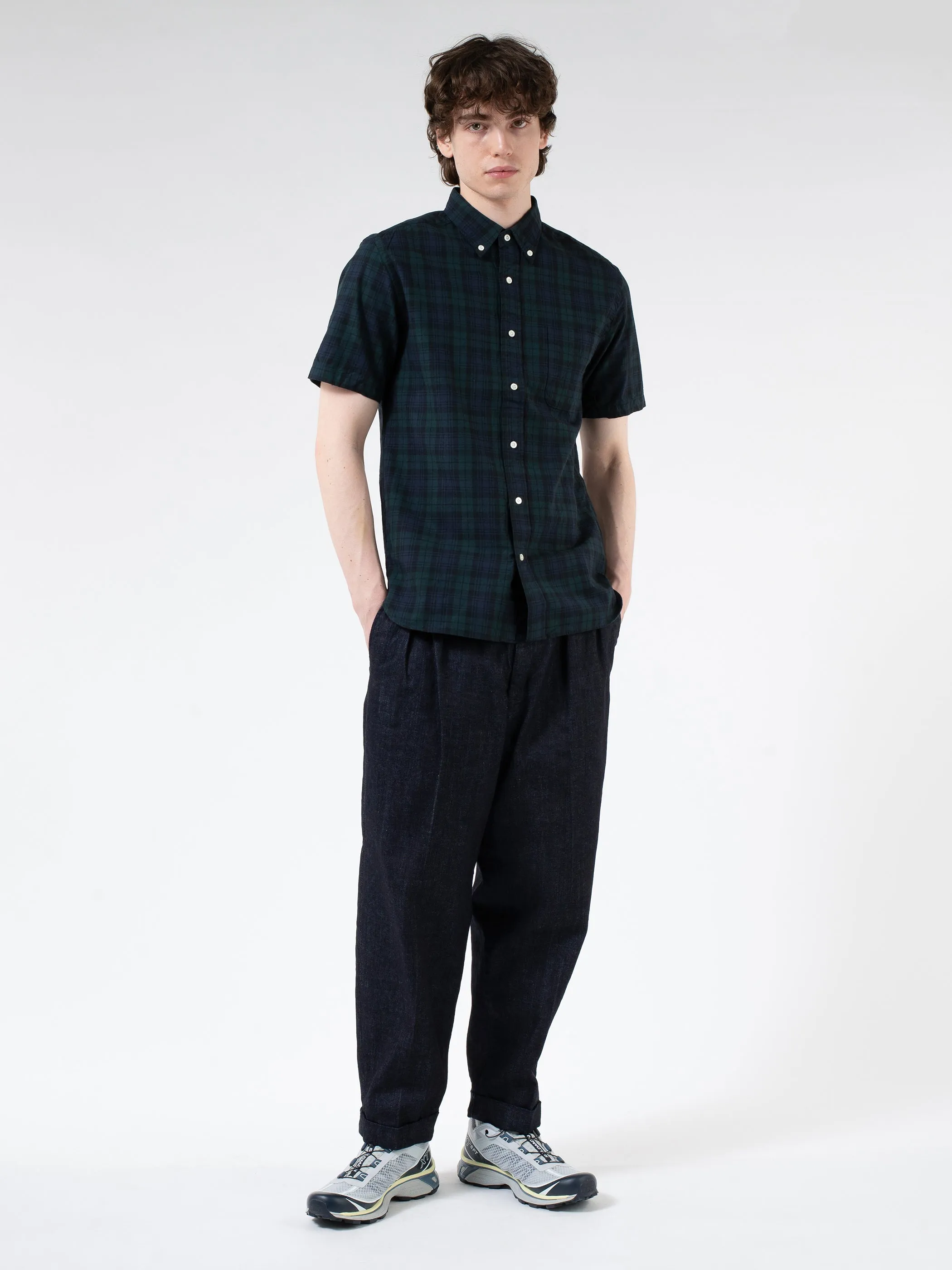 Indigo Blackwatch Short Sleeve Button Down Shirt