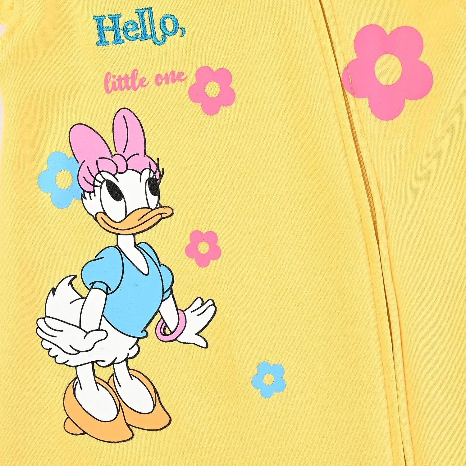 Infant Girls Cotton Interlock Romper Hello Little One-Yellow