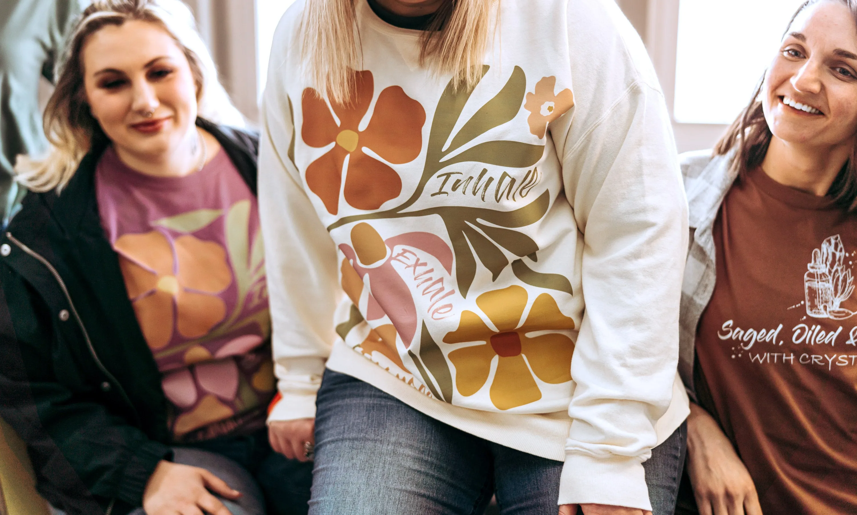 Inhale, Exhale, Embrace Flower Crewneck Sweatshirt - Unisex