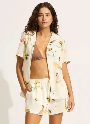 Isla Palm Longline Short Sleeve Ecru