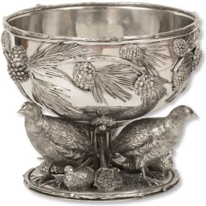 Italian Pewter Quail Centerpiece Bowl with 3 Quail Base