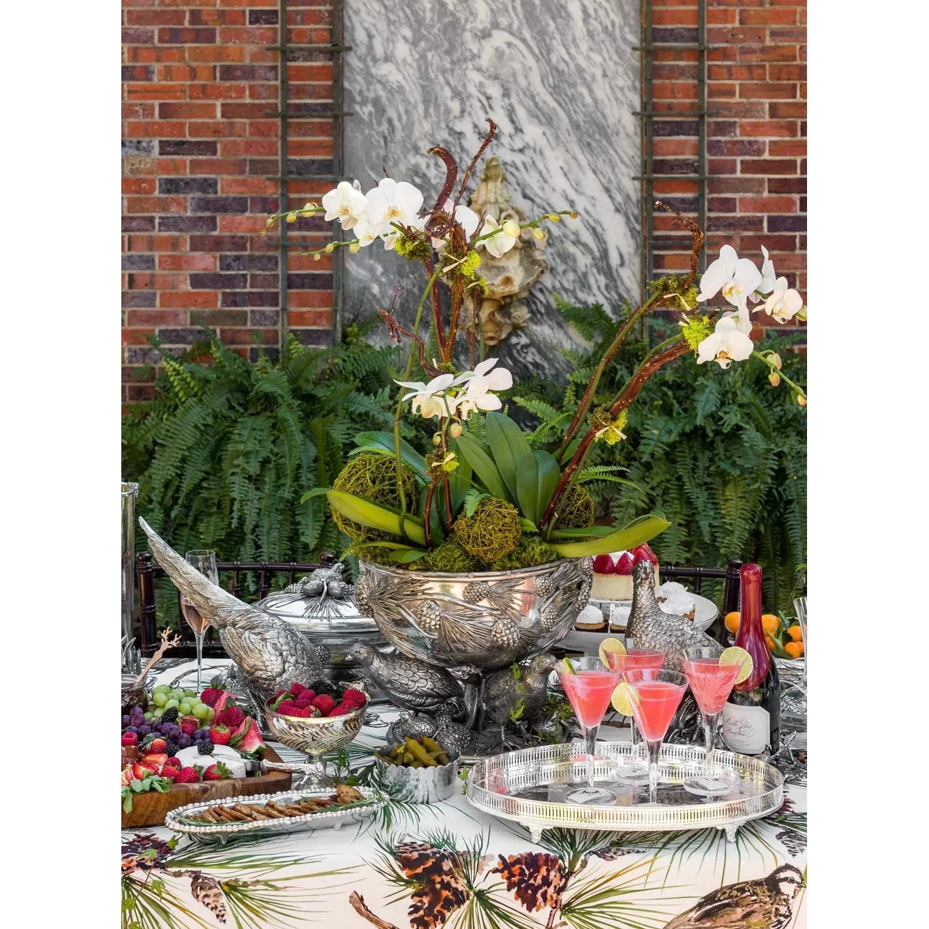 Italian Pewter Quail Centerpiece Bowl with 3 Quail Base