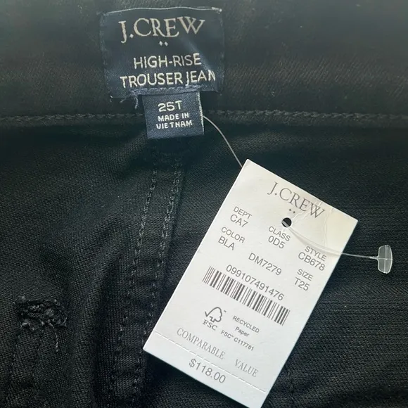 J. Crew Black High-Rise Trouser Jeans 25, 25T, 29 NWT