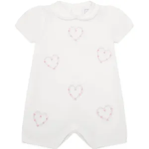 Jody White Girls Heart Embroidery Romper