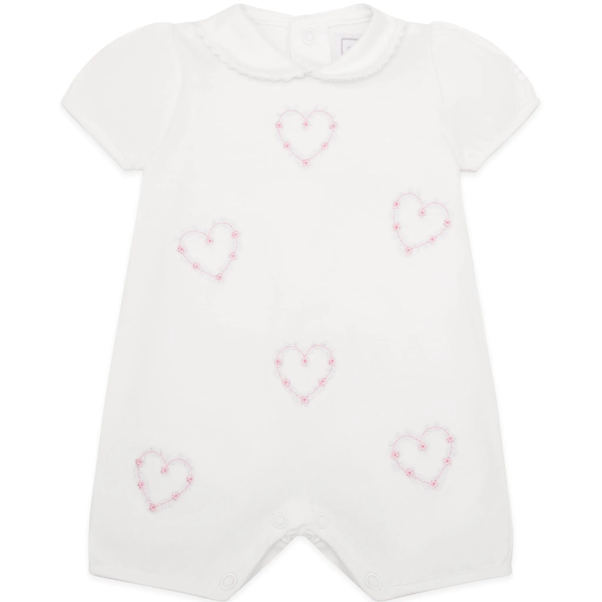 Jody White Girls Heart Embroidery Romper