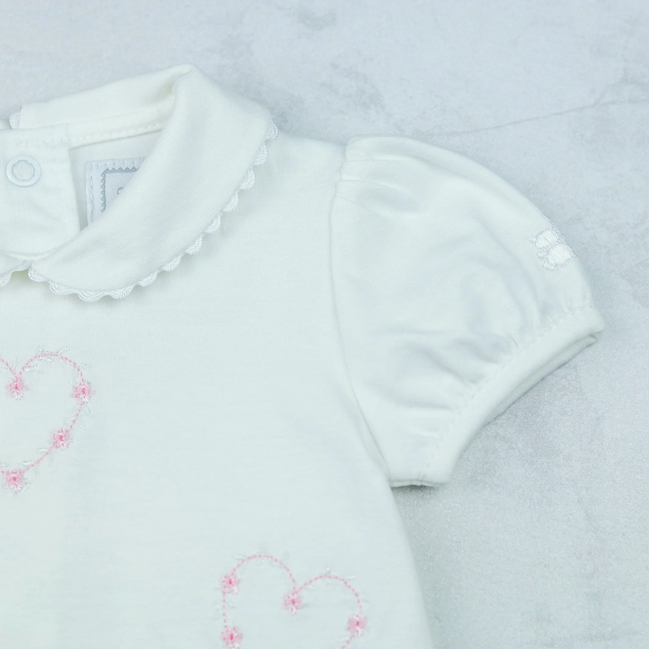 Jody White Girls Heart Embroidery Romper