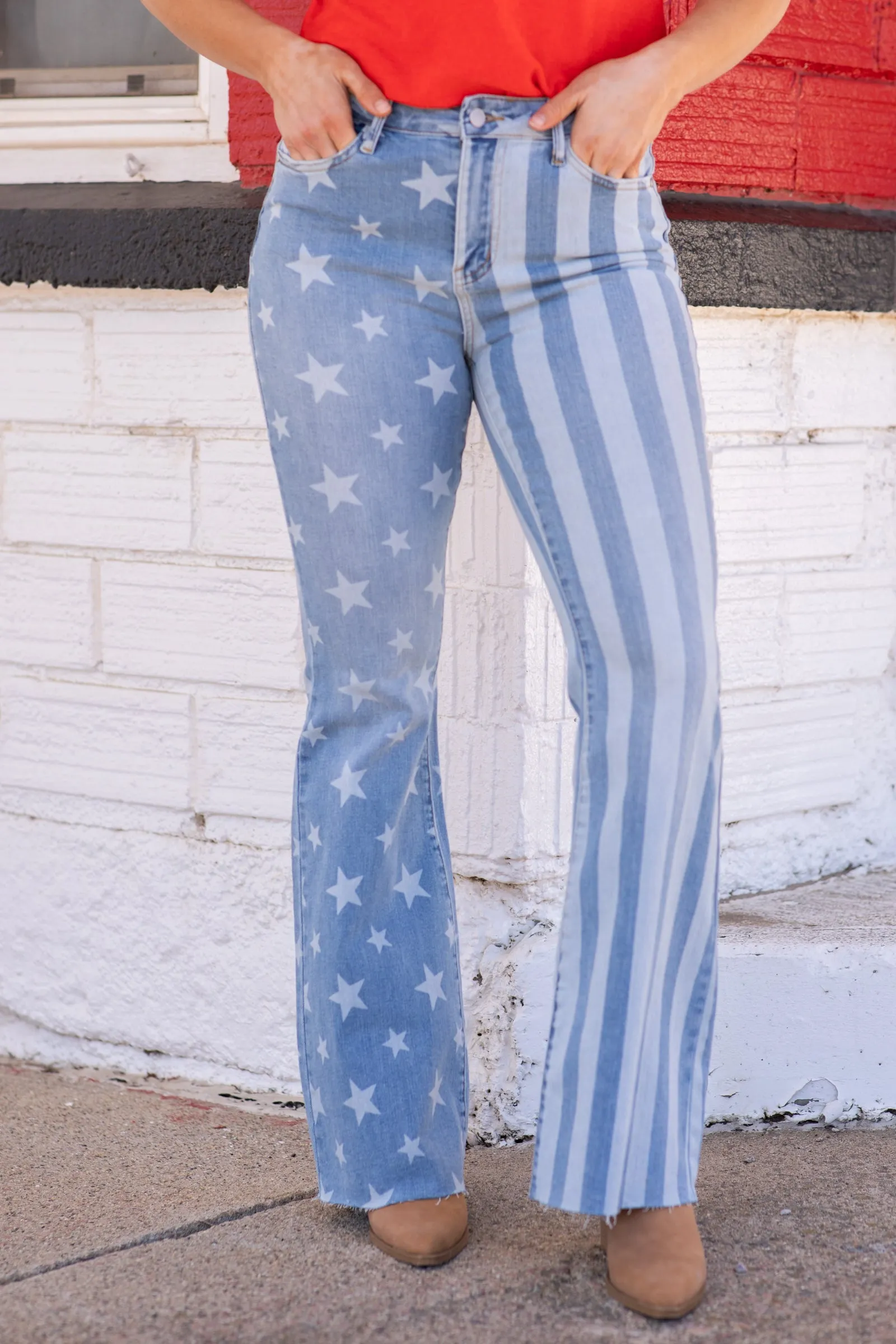 Judy Blue Stripes and Stars Flare Jeans