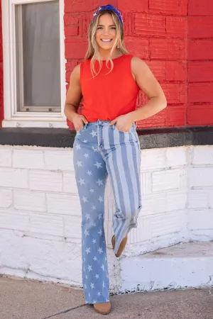 Judy Blue Stripes and Stars Flare Jeans